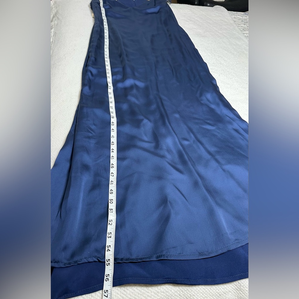 Marchesa Notte Blue Silk Evening Gown Beaded Shoulders V Neck Sleeveless 10 - Picture 13 of 13